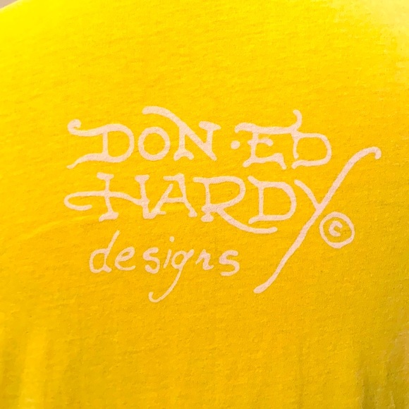 2for$15 bundle Ed Hardy gently worn yellow Tshirt with cross detail - Picture 3 of 6